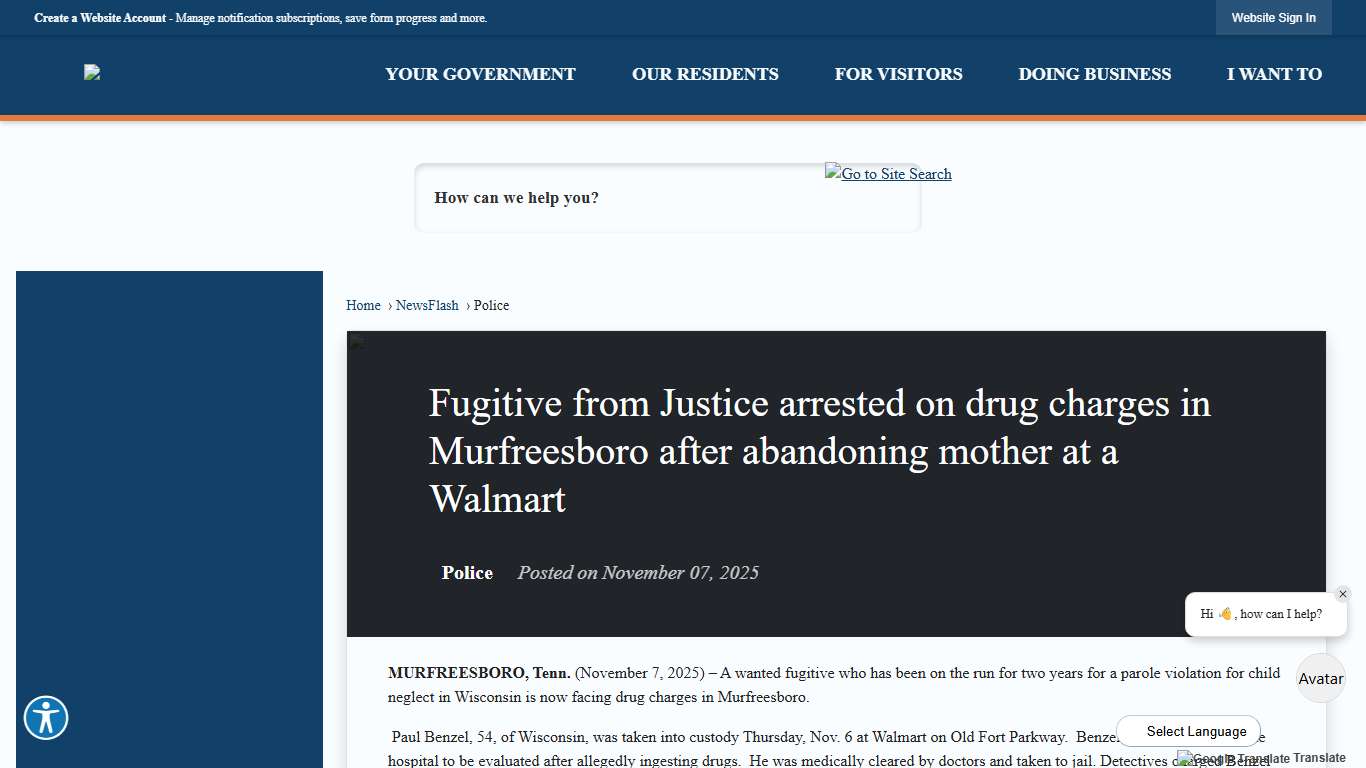 Fugitive from Justice arrested on drug charges in Murfreesboro after abandoning mother at a Walmart • Murfreesboro, TN